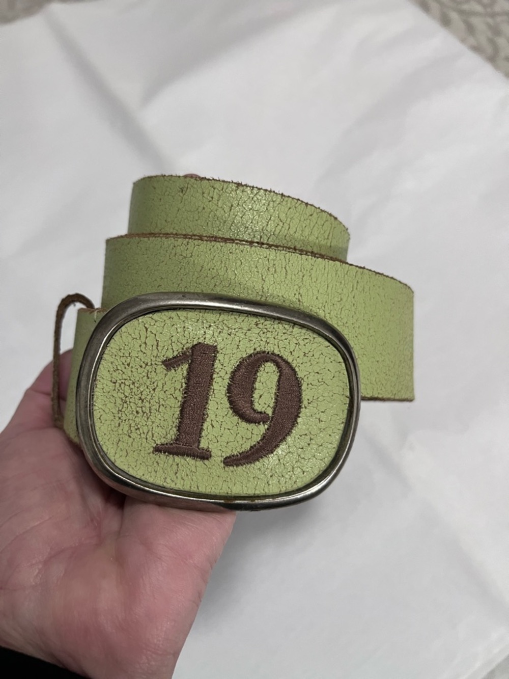 Vintage Buffalo David Bitton Textured Sage Green Leather Belt - Size Medium